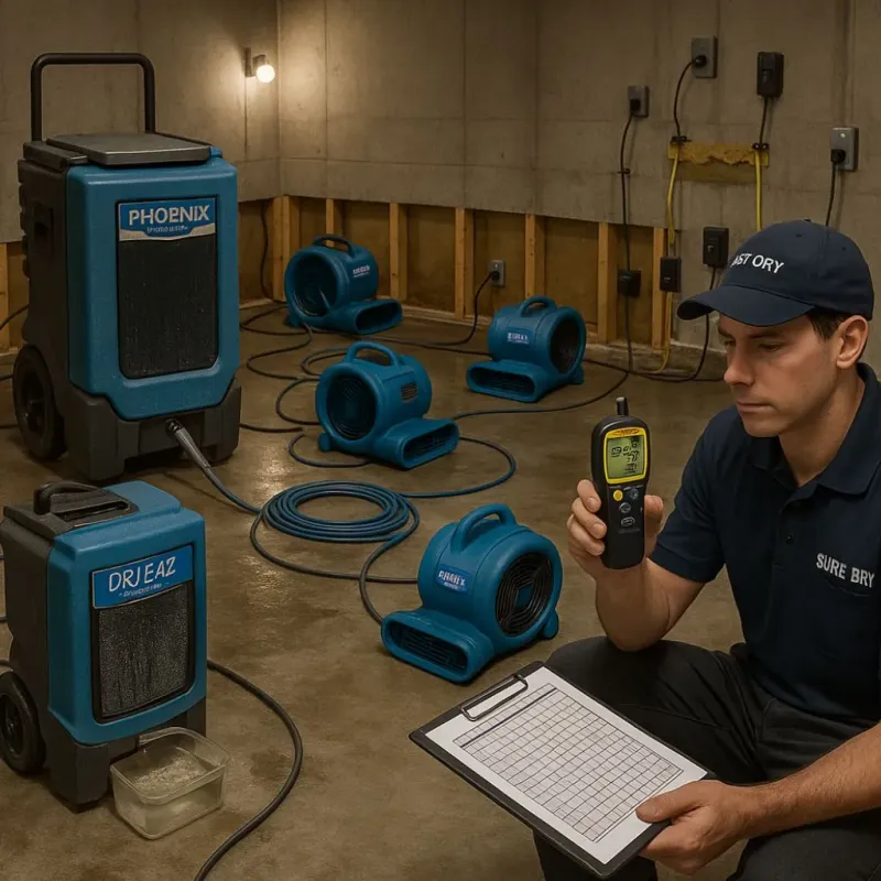 Structural Drying and Dehumidification process in Sunderland, MA